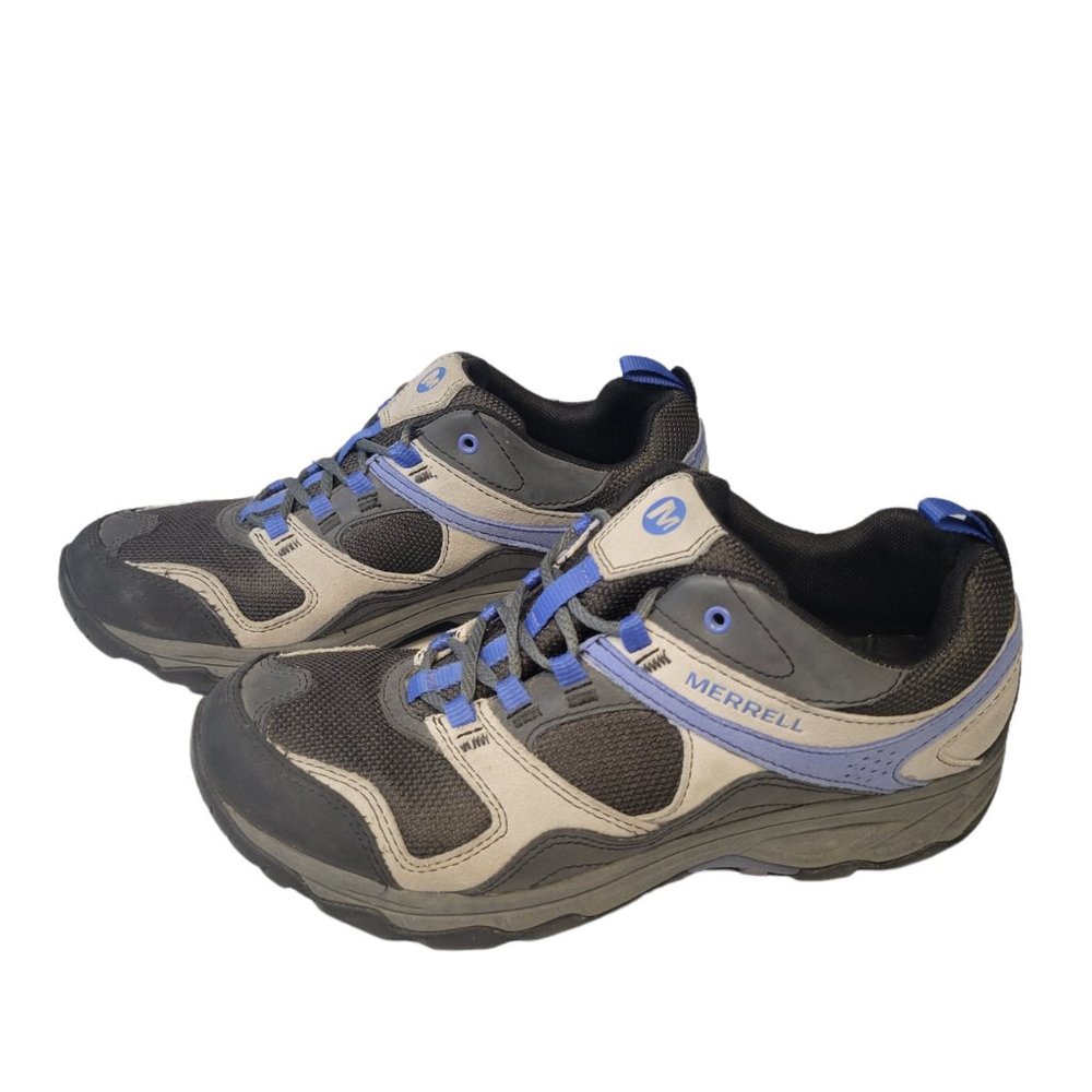 Merrell Womens Kimsey Hiking Shoes Charcoal Gray/ Blue Waterproof Leather 9.5 M - Picture 2 of 7